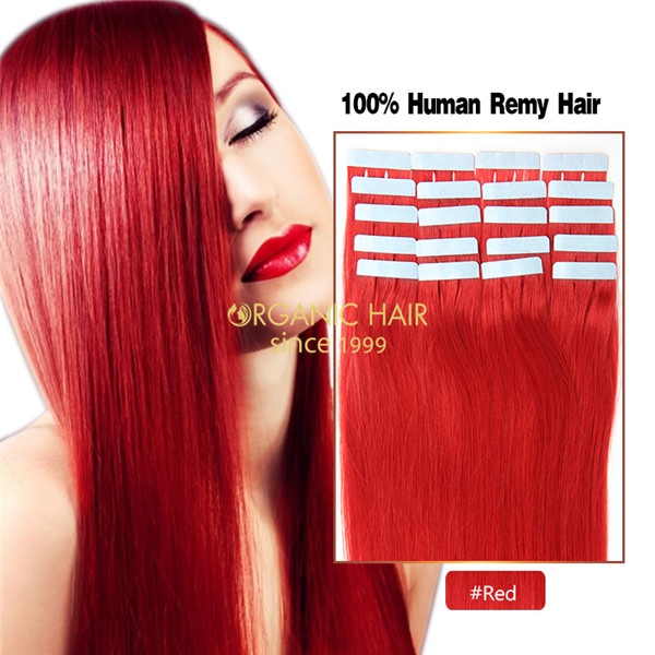 Red hair extensions tape in wavy hair extensions